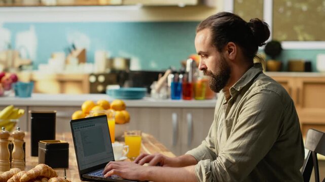 IT professional coding on laptop representing remote work for software development. Programmer writes source code and uses command-line tools, highlighting engineering and programming language.
