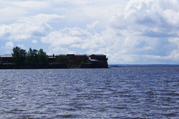 Fototapeta premium Fort in a bay, historical naval stone structure, architectural design.