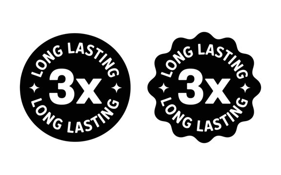 Long lasting 3x labels isolated on white background for marketing and advertising