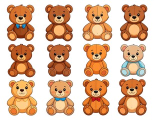 Obraz premium Collection of Cartoon Teddy Bears with Accessories.