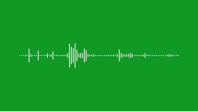 abstract audio waveform spectrum animation on green screen. white line sound wave visualization isolated for chroma key editing. transparent background style audio visualizer. 4k loopable animation.