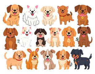 Fototapeta premium Collection of various dog breeds together.