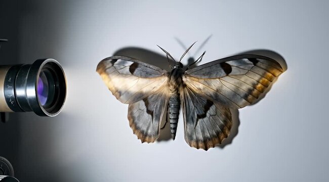 macro shot of a beautiful moth illuminated by a projector lens