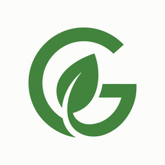 Obraz premium Letter G logo with green leaf inside, organic and natural brand identity symbol, environmental and eco friendly business emblem for healthy products