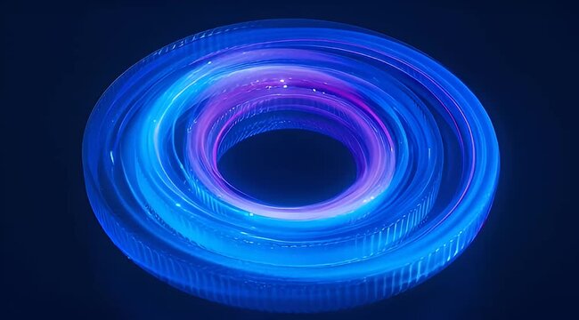 Abstract glowing torus shape with layered and swirling blue and purple lights
