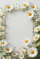 Fototapeta premium Delicate daisy wildflowers surround a minimalist frame border on a clean white background , nature borders, isolated frames, flower borders