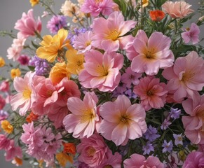 Delicate petals unfolding in a vibrant spring bouquet,  botanical painting,  watercolor art, spring flowers