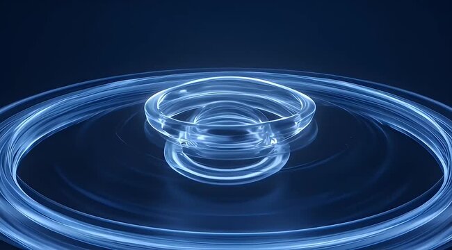 Abstract depiction of light bending around a circular object with reflection in blue