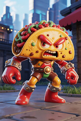 Naklejka premium Angry Taco Warrior Cartoon Character