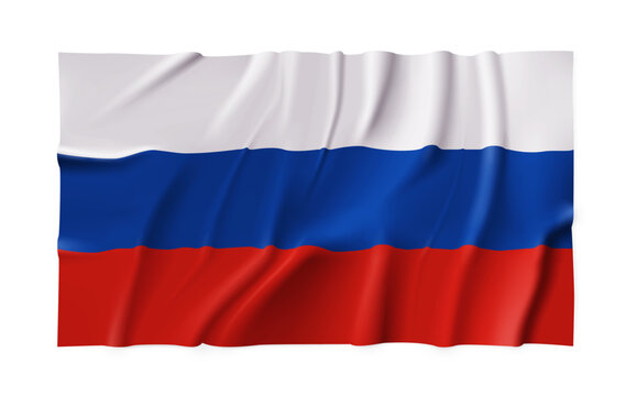 Realistic Russia country flag isolated on a transparent background. Silk atlas detailed fabric flag. Vector PNG
