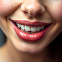 Fototapeta premium Perfect Lips. Sexy Girl Mouth close up. Beauty young woman Smile. Natural plump full Lip. Lips augmentation. Close up detail