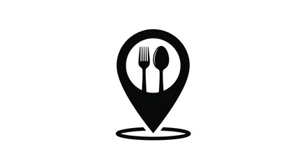Fototapeta premium Black and white restaurant location icon featuring a fork and spoon