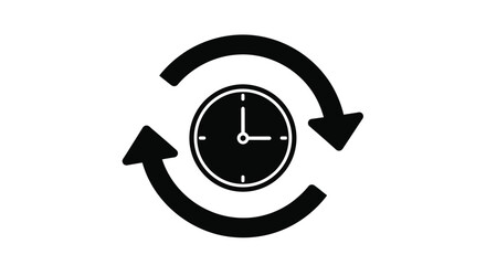 Black clock icon with circular arrows indicating a time loop or repetition