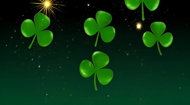 St. Patrick's Day themed background with green shamrocks and golden glitter