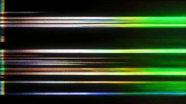 黒い画面に白いノイズが細かく点滅するレトロテレビ信号風グリッチ背景