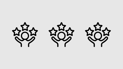 Fototapeta premium A minimalist illustration depicts three identical icons showcasing hands reaching up to grasp groups of five pointed stars high quality professional detailed modern elegant stylish clean