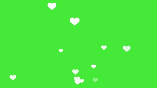 glowing white valentine hearts overlay. falling hearts green screen. valentine heart blast &ndash; flying & glittering love animation