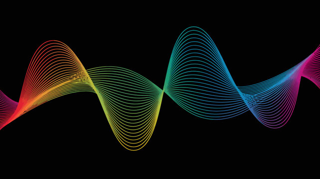 A vibrant abstract display of colorful wave patterns against a stark black background creating a visually dynamic and modern composition high quality professional detailed elegant stylish