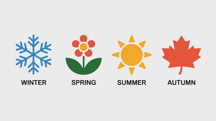Obraz premium A colorful illustration depicts symbols representing the four seasons winter spring summer and autumn with text labels high quality professional detailed modern elegant stylish clean crisp