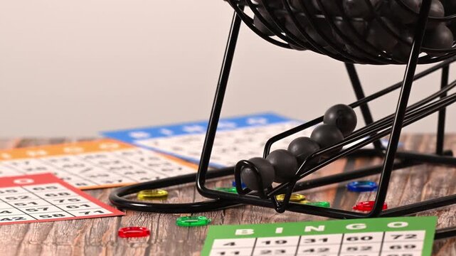 Close-up of Bingo lottery machine with markers and tickets