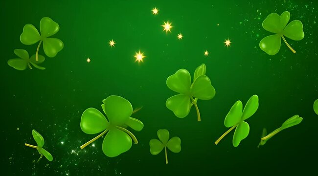 A vibrant green background with shamrocks and stars, celebrating St Patricks day