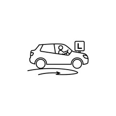 Fototapeta premium Person driving car with L sign on road curve