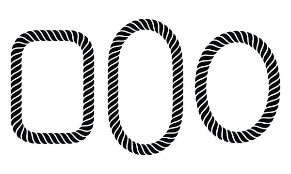 Bold Solid Filled Twisted Rope Frame Border, Square, Tall Oval, and Circle Shapes in Heavy Stroke Style, Heavy Filled Rope Border Frame Collection, Premium Bold Rope Texture Border Frame