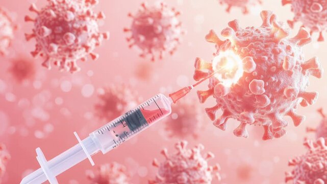 Vaccine Penetrates Viral Cell in Microscopic View