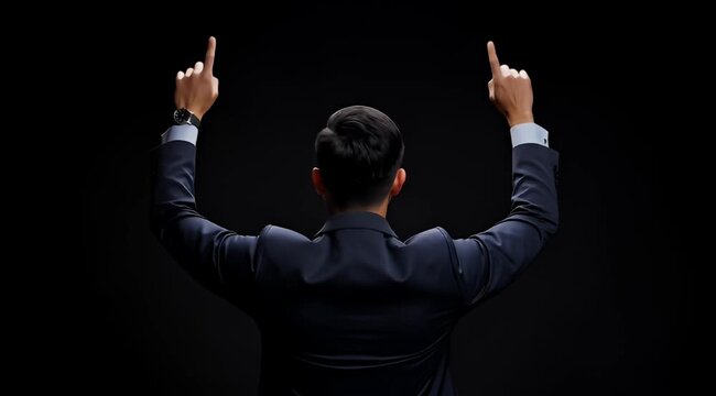 Back view of a businessman indicating two important points of interest