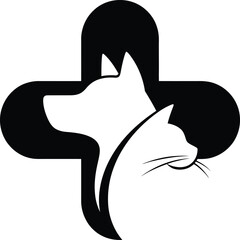 Veterinary medical symbol with cat silhouette in white and black  animal healthcare icon © MD HASAN