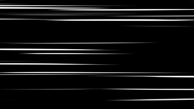 abstract fast speed lines anime comic manga radial white burst horizontal light effect. superhero and futuristic space cartoon motion black background.