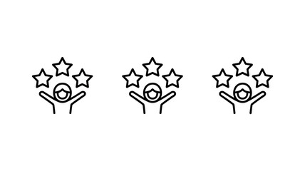 Fototapeta premium A series of three identical line art icons depict a person with raised arms celebrating under three stars high quality professional detailed modern elegant stylish clean