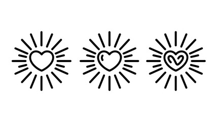 Three stylized heart icons radiate outwards with thin lines suggesting light love or positive energy in a minimalist design high quality professional detailed modern elegant stylish © Peradox