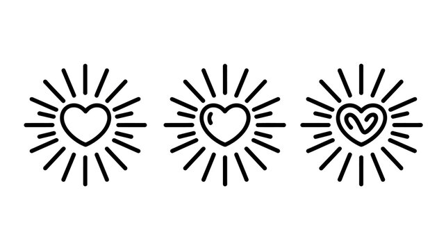 Three stylized heart icons radiate outwards with thin lines suggesting light love or positive energy in a minimalist design high quality professional detailed modern elegant stylish