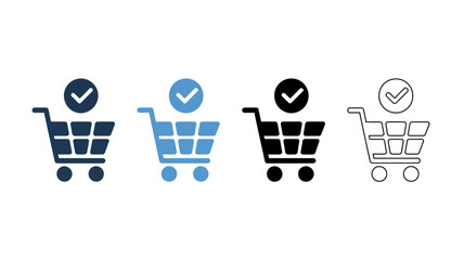 Four shopping cart icons are displayed in varying shades of blue and black alongside a white outline version high quality professional detailed modern elegant stylish clean © Peradox