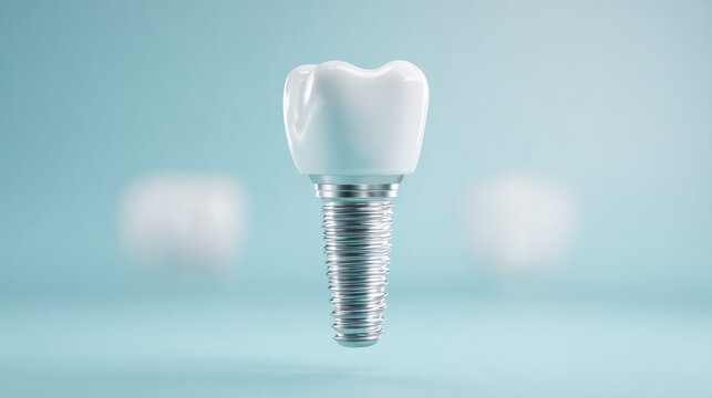 Dental implant with a white ceramic crown and metallic screw base for tooth restoration