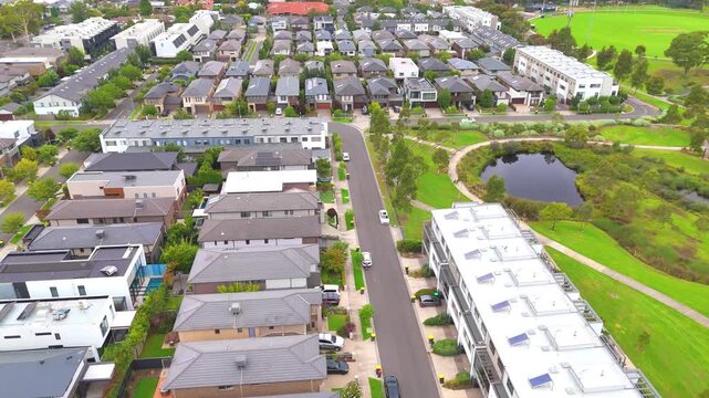 10 March 2026 Panoramic Aerial Drone view of Inner Suburbs of Melbourne housing, roof tops, the streets and the parks, the roads and trees of Ascot Vale Moonee Ponds Essendon VIC Australia