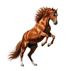 Obraz premium Powerful chestnut stallion rearing dramatically showcasing magnificent muscle tone and flowing mane on transparent background