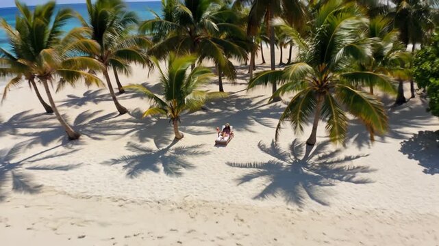 Aerial view of woman relaxing on tropical island beach