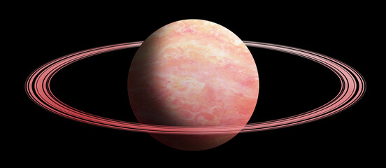 A planet with pink rings/black background/strong shadow © NANANAMUu