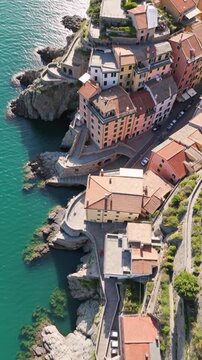 Scenic italian village vernazza coastline aerial view