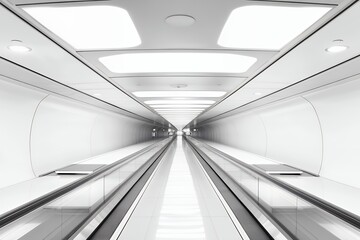 Obraz premium Symmetrical Futuristic Corridor with Moving Walkways