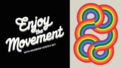 A split screen design features elegant white typography on black and a vibrant looping rainbow design on a beige backdrop high quality professional detailed modern stylish © DesignHub