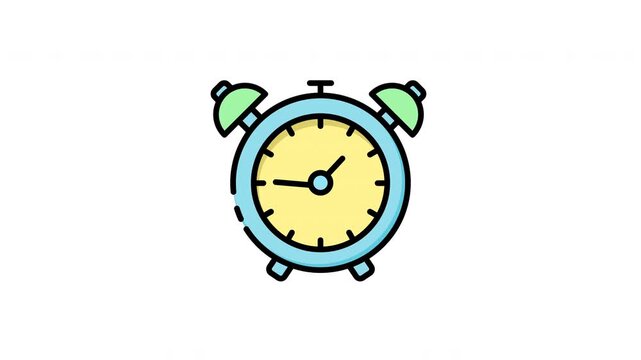Timeless cartoon alarm clock in blue and yellow colors, ticking away. Perfect for childrens books, school projects, and educational materials.