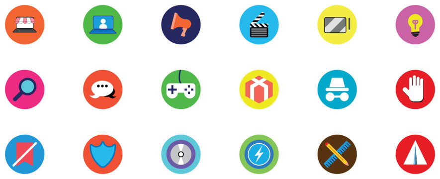 Modern Circular Web UI Icon Set for Business, web, graphic, information, Navigation, mobile apps.