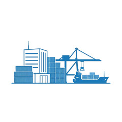 Obraz premium Shipping port with containers, crane, and cargo ship, illustrating international trade and logistics operations