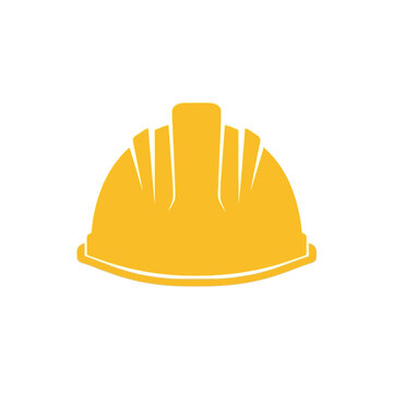 Bright yellow industrial safety hard hat icon representing essential workplace protection, construction industry, and occupational worker security gear symbol vector graphic
