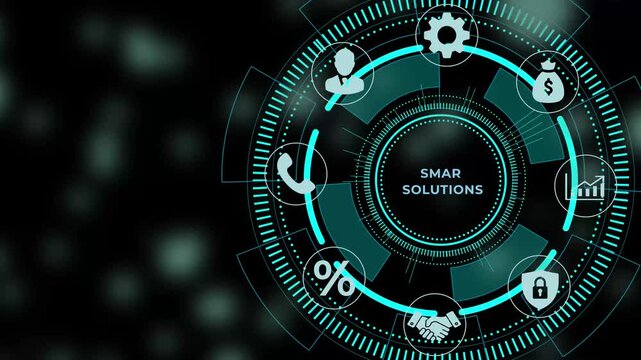 Smart business solutions concept with and graphs on a futuristic interface smart solutions technology