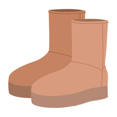 Beige winter mid boot women color pair. Flat fleece lined boot for city stroll coffee run and everyday comfort. Technical fashion illustration CAD mockup soft vector man isolated contemporary style. © Vectoressa