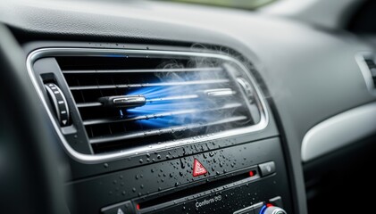 Obraz premium Car Ventilation and Air Flow: Close-up captures the modern design and functionality of a car's ventilation system, featuring precise air flow and integrated controls. A car interior.